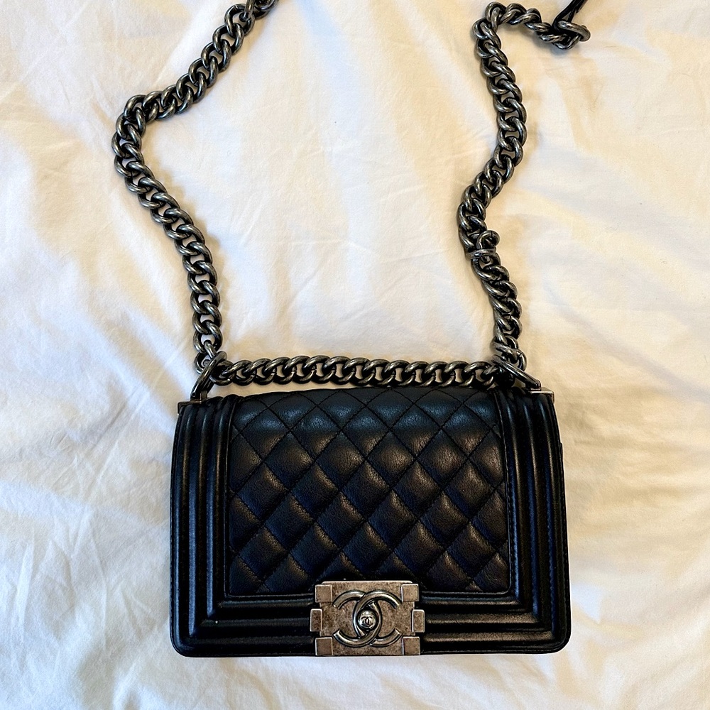 Chanel calfskin quilted small boy flap bag